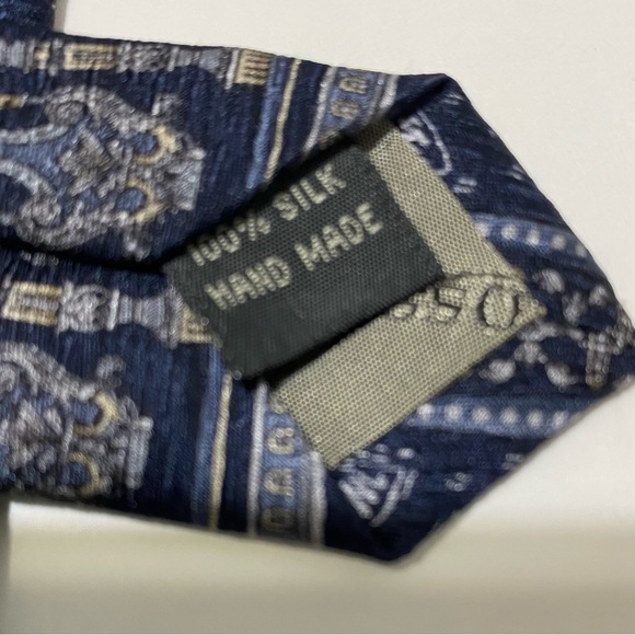 Tesoro Rosso Uomo Moda 100% Silk Navy Gray Silver Men's Tie 60" Architecture - Picture 5 of 5